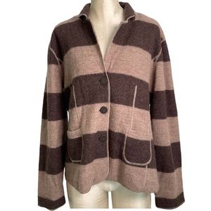 Harve Bernard Brown Color Block 100% Wool Cardigan Coat Size XL
